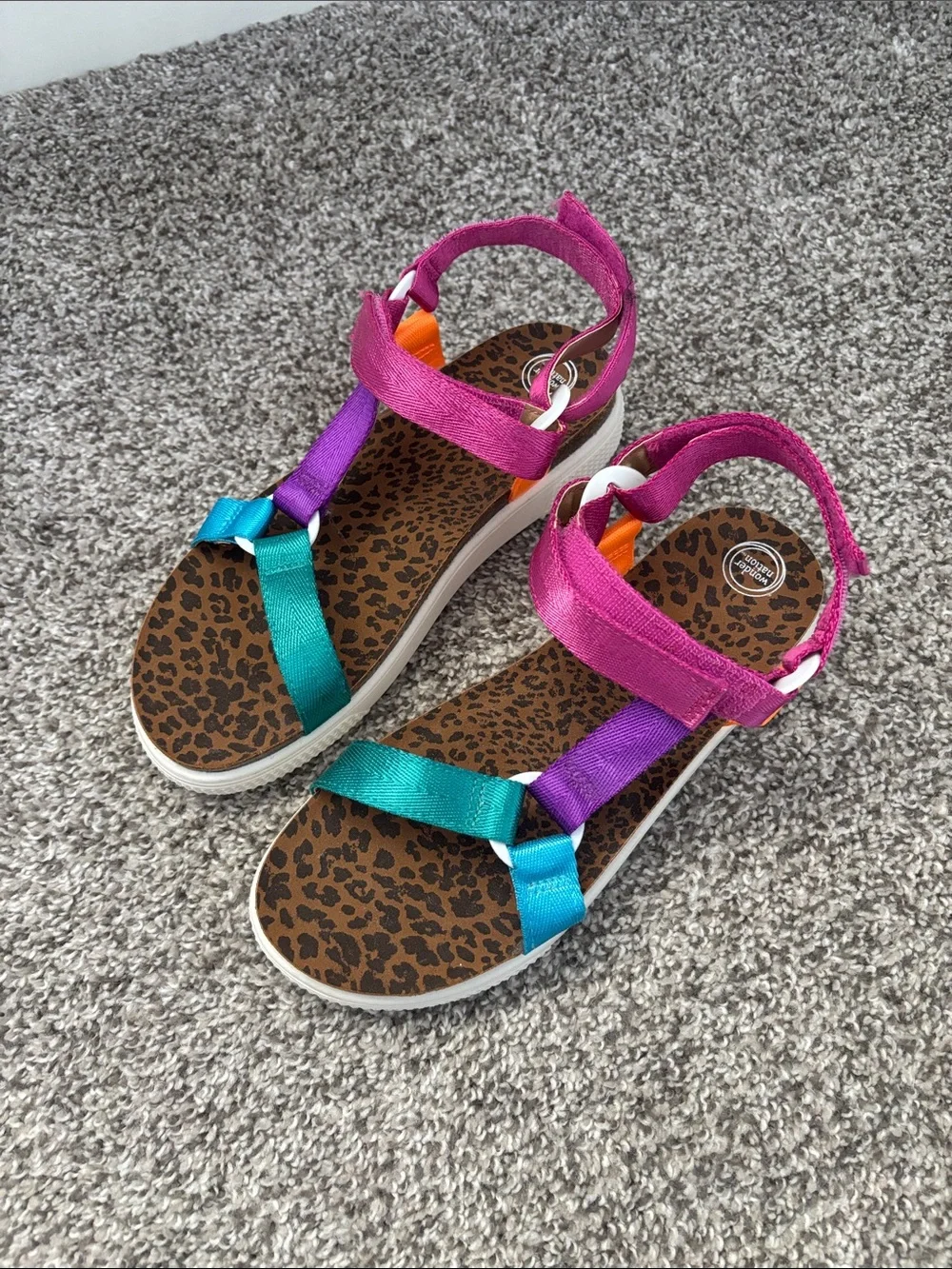 wonder nation Teal, Purple & Pink Kids Sandals with Leopard Footbed